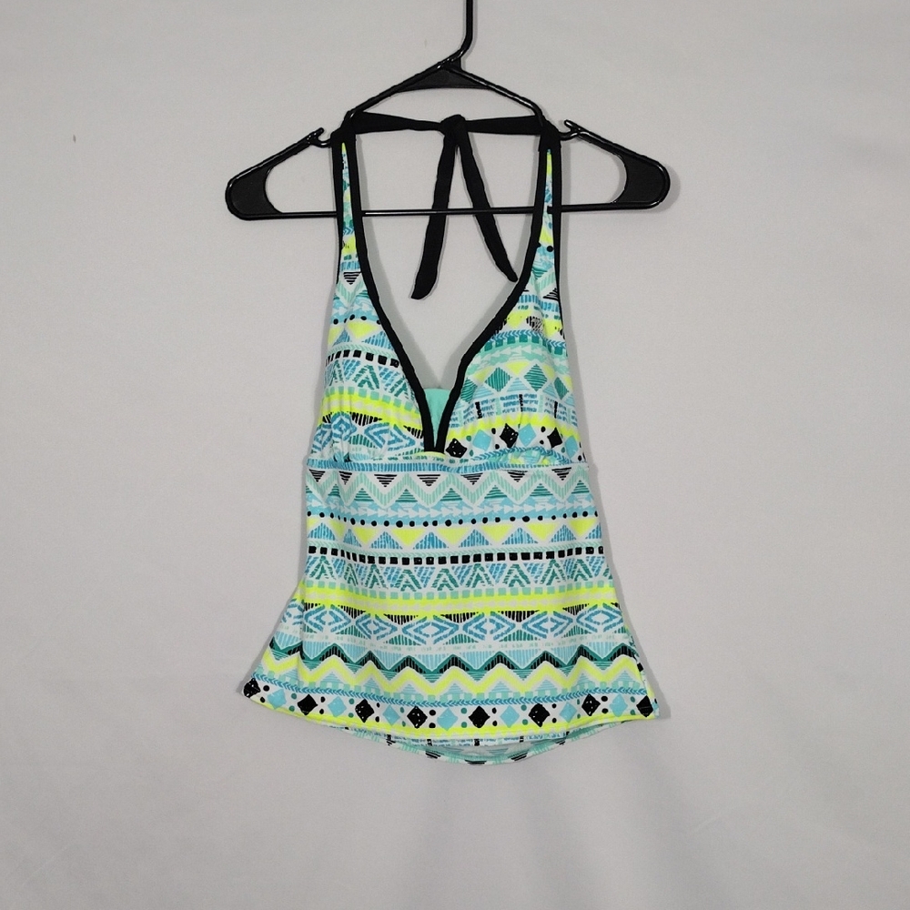 NWT ZeroXposur Aqua and Black Mochi Halterkini Top Women's Size Small